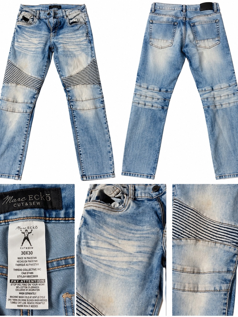 Marc Ecko Light Blue Washed Slim Moto Jeans
